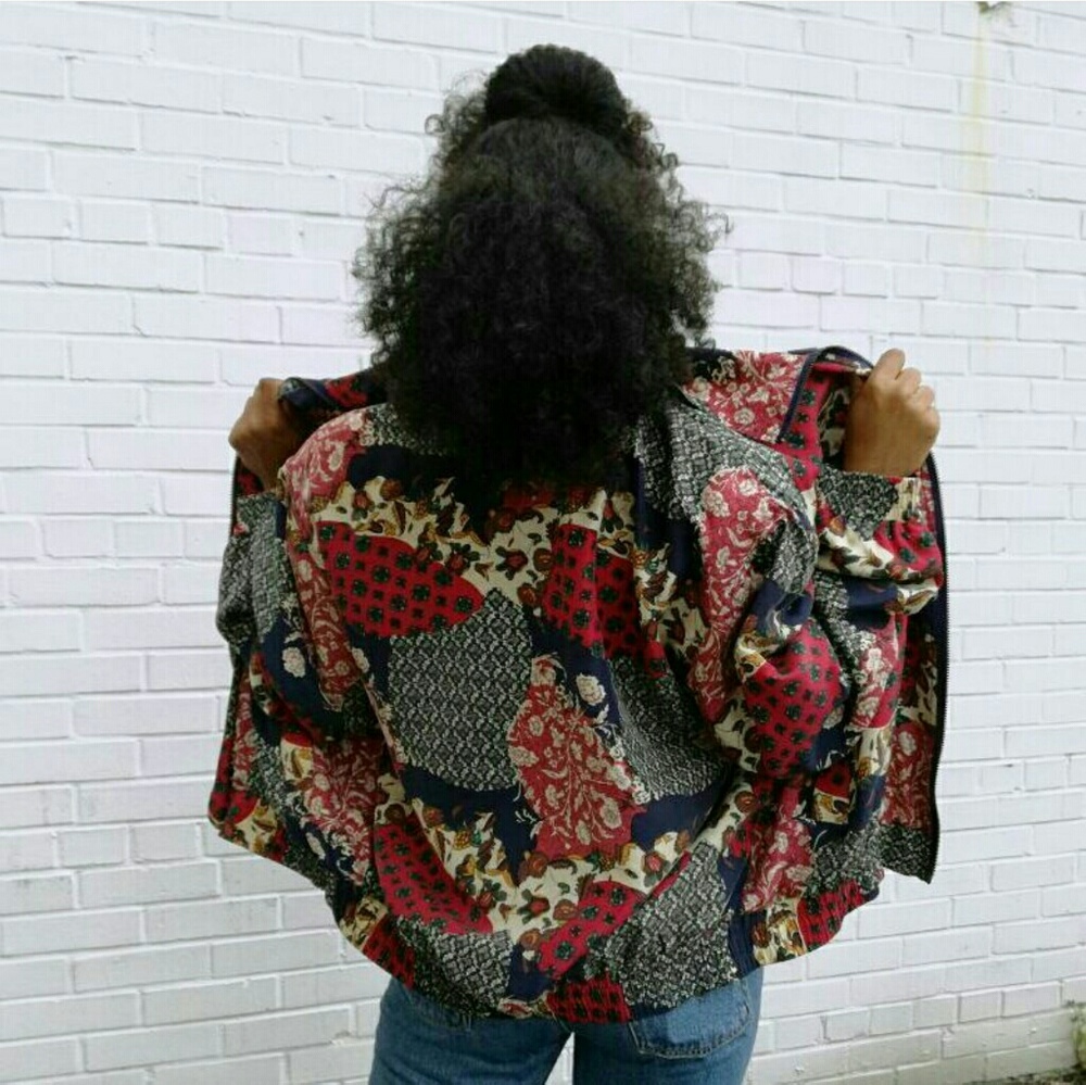 NWOT Vtg silk patchwork bomber jacket